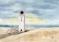 Preview: Postcard DIN-A6 watercolor maritime art print North Sea Denmark Danmark lighthouse Rubjerg Knude dune Blokhus Lokken Sunset